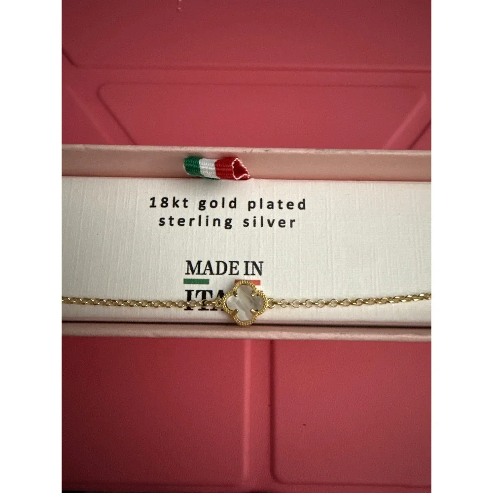 Mia Fiore 18kt Gold Plated Sterling Silver Mother of Pearl Clover Bracelet Italy